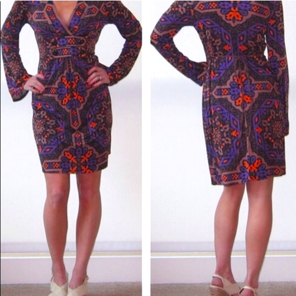 NWOT Hale Bob 100% Silk V-Neck Bell Sleeve Geometric Print KneeLength Dress Sz.M - Picture 10 of 10